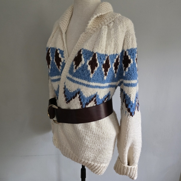 Vintage Hand Knit Cowichan Style Open Front Sweater, Small - Picture 14 of 16